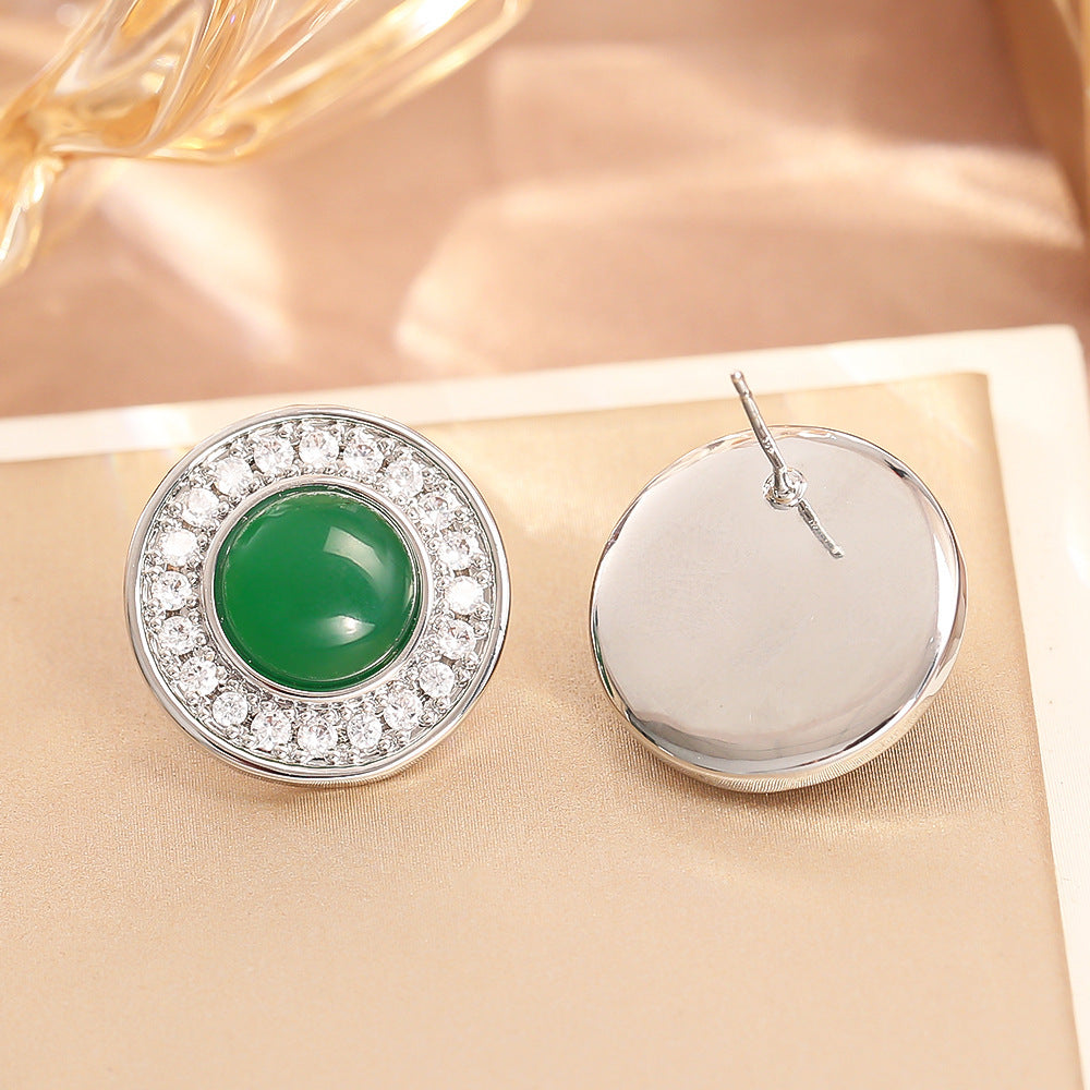 New Emerald Zircon Ear Stud Necklace