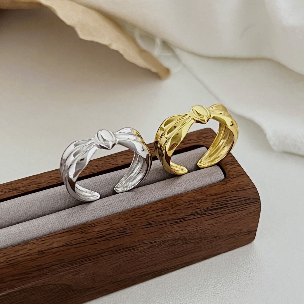 Women's Simple S925 Sterling Silver Bow Design Ring