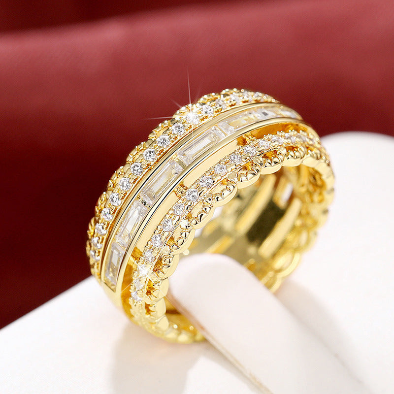 Micro Inlaid Zircon Exaggerated Gorgeous Flower Lady Rings