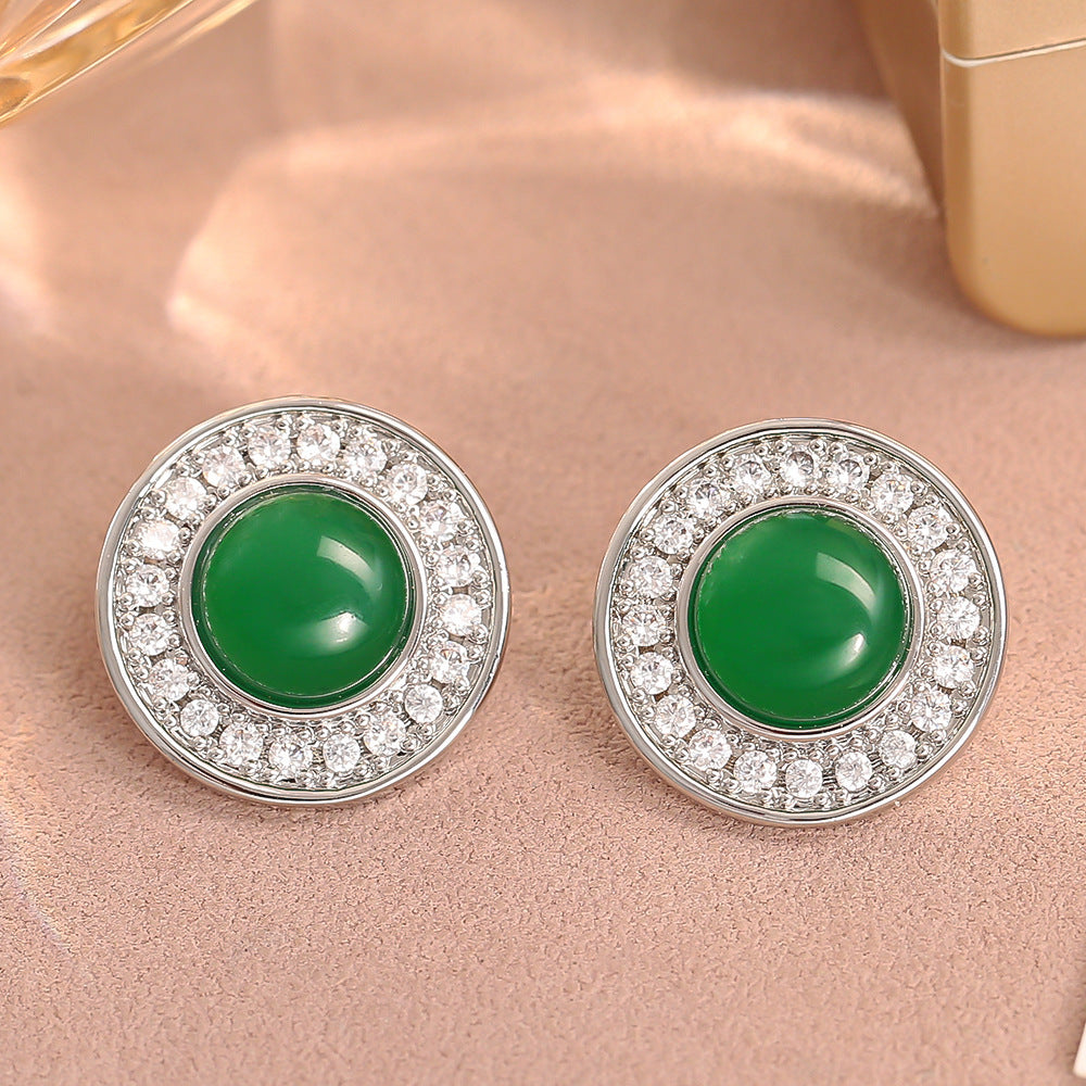 New Emerald Zircon Ear Stud Necklace