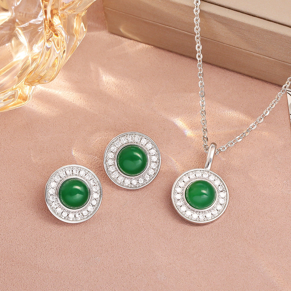 New Emerald Zircon Ear Stud Necklace