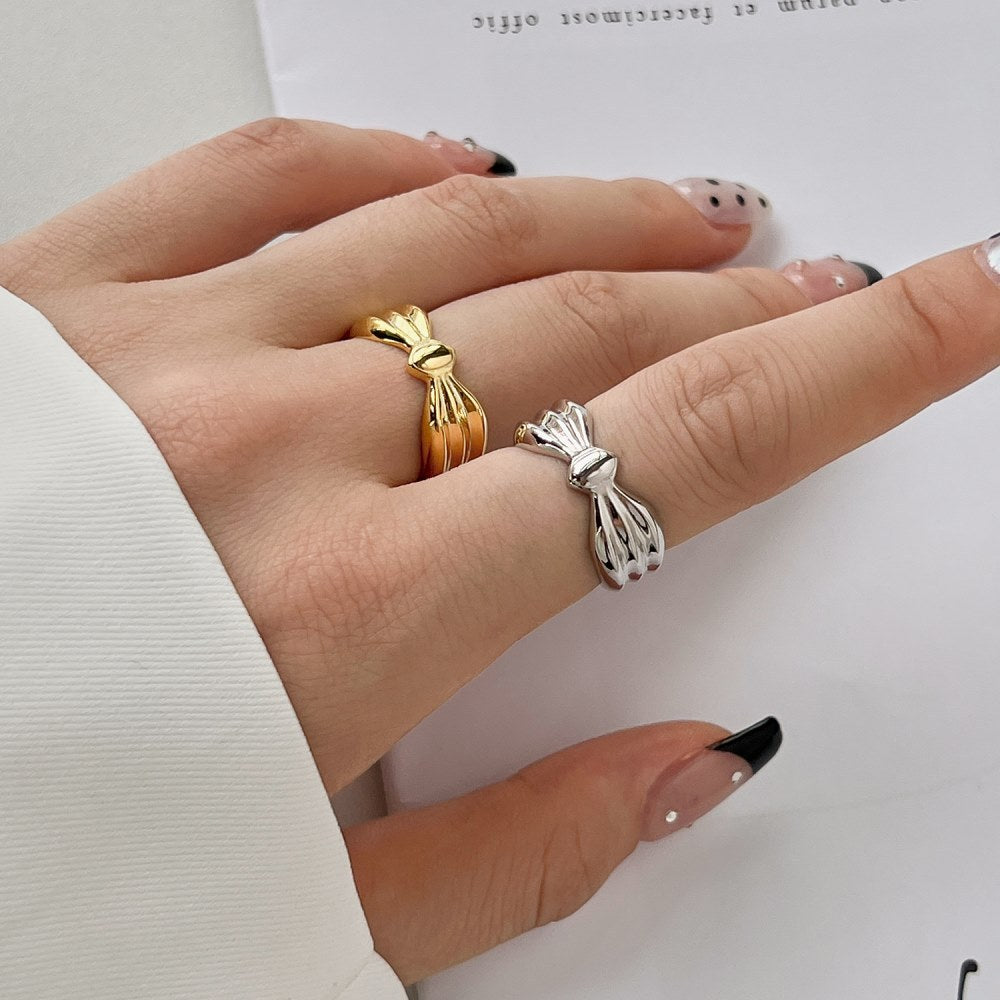 Women's Simple S925 Sterling Silver Bow Design Ring