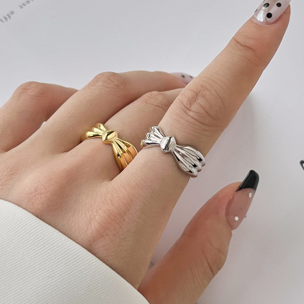 Women's Simple S925 Sterling Silver Bow Design Ring